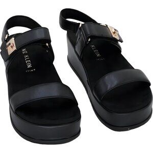 Anne Klein Verse Double Strap Platform Wedge Sandals Black Women's US 7M